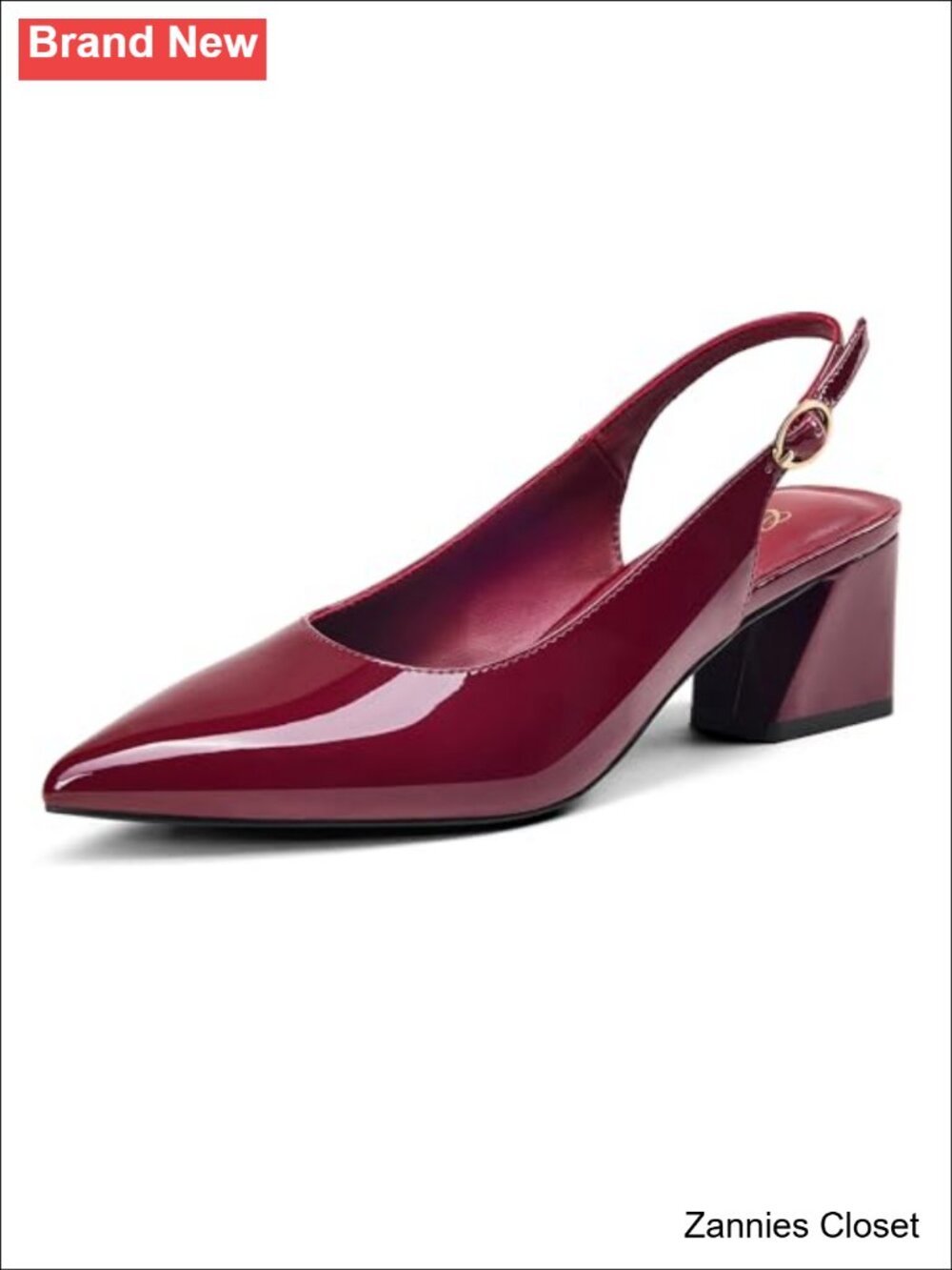 ✨GENSHUO Women's Slingback Pump Faux Leather Block Heel Closed Toe Dress Shoe